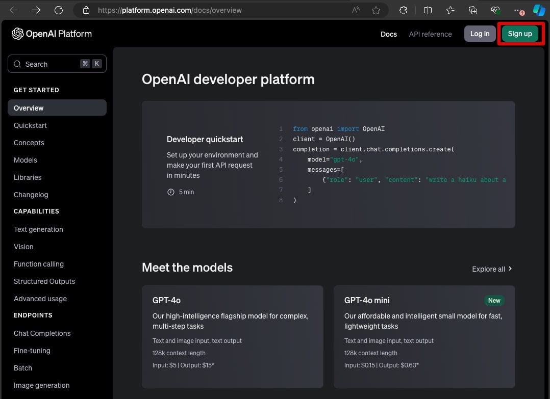 OpenAI社のAPIキーの取得方法01